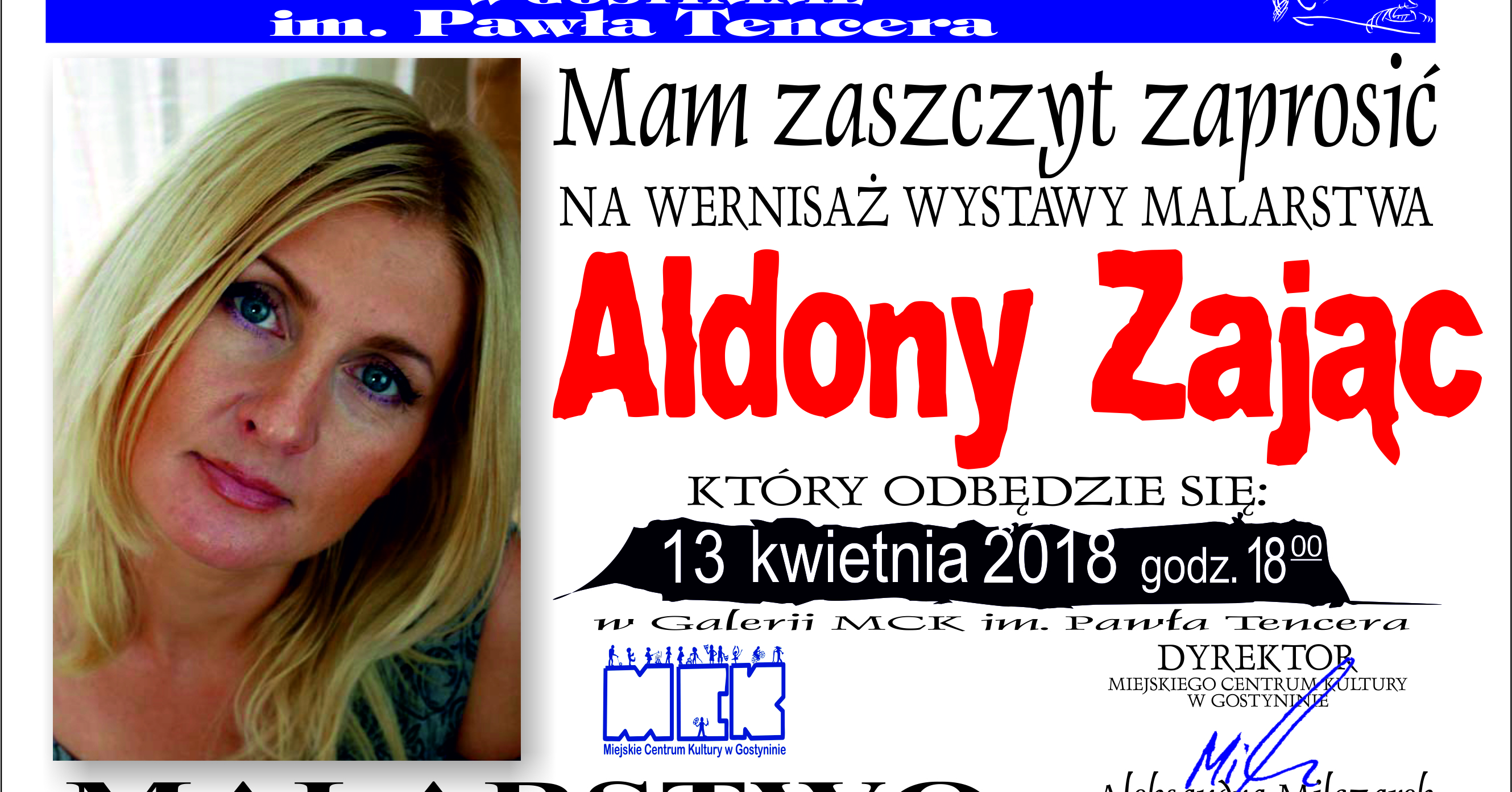 Wernisaż wystawy Aldony Zając w Gostyninie - zaproszenie