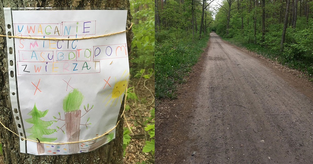 Apel małej dziewczynki: Uwaga. Nie śmiecić lasu, bo to dom zwierząt