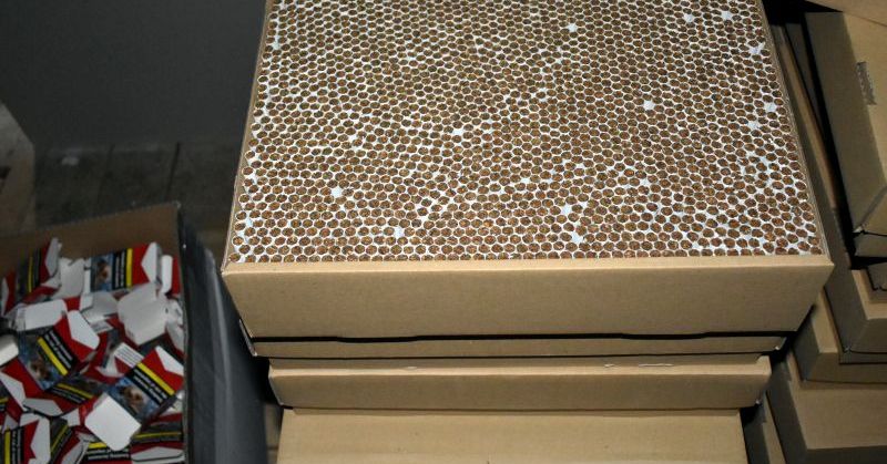 Milion sztuk nielegalnych papierosów na prywatnej posesji, a mężczyzna ukryty w schowku [ZDJĘCIA]