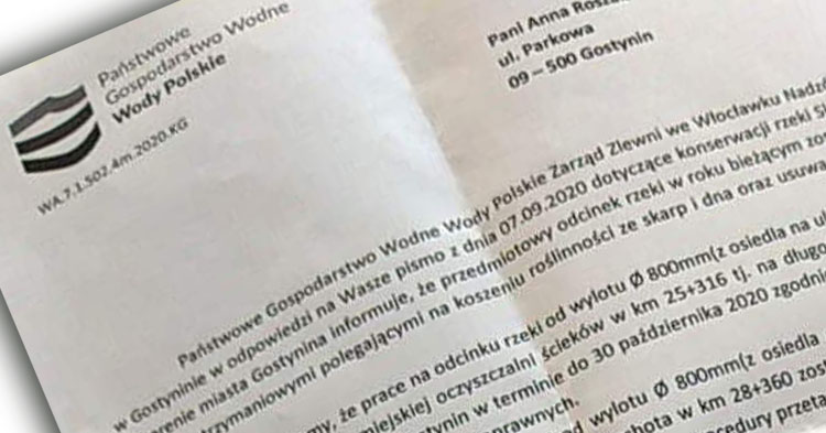 Teren wokół Skrwy przejdzie konserwację. Mieszkańcy otrzymali odpowiedź z Nadzoru Wodnego w Gostyninie