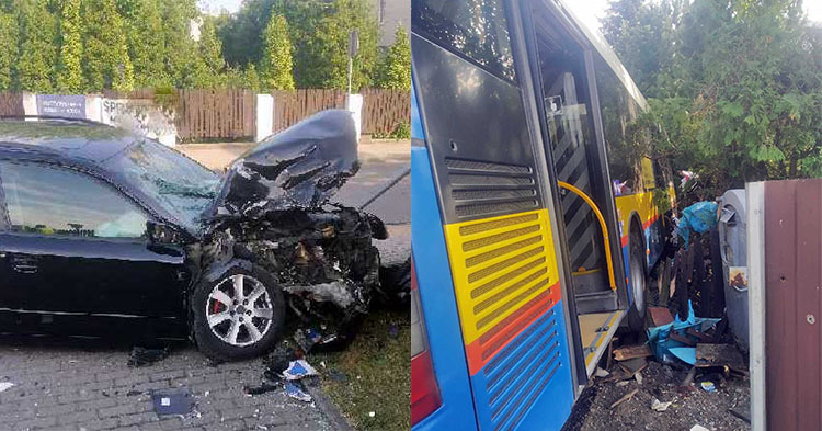 Zderzenie auta osobowego i autobusu. Sześć osób rannych [ZDJĘCIA]