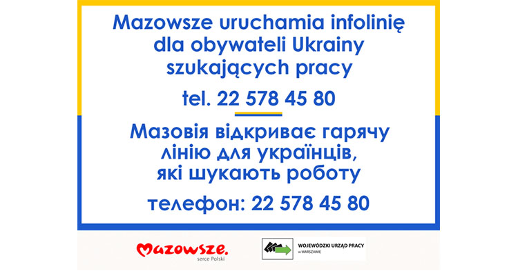Mazowsze uruchamia infolinię dla uchodźców poszukujących pracy oraz dla pracodawców