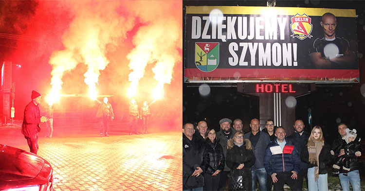 Billboard i race. Tak mieszkańcy Słupna powitali Szymona Marciniaka [VIDEO]