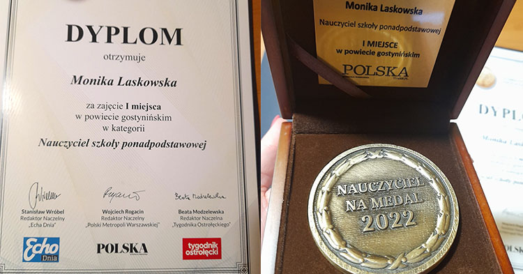 Nauczycielka GCE Monika Laskowska najlepsza w powiecie gostynińskim w Plebiscycie Edukacyjnym : POLSKA w kategorii: szkoły ponadpodstawowe