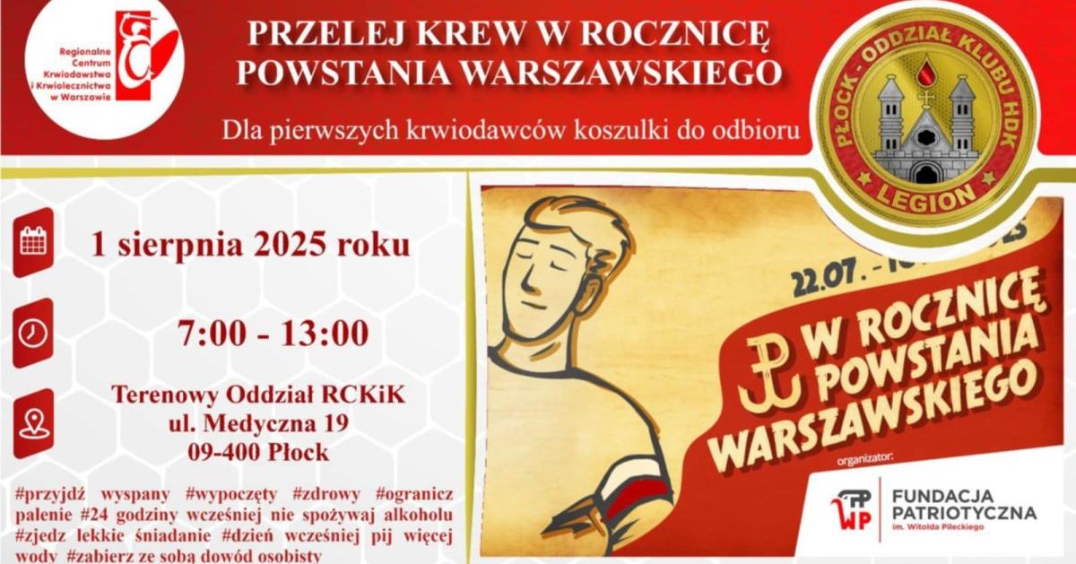 Przelej krew w rocznicę Powstania Warszawskiego – pamięć, która ratuje życie
