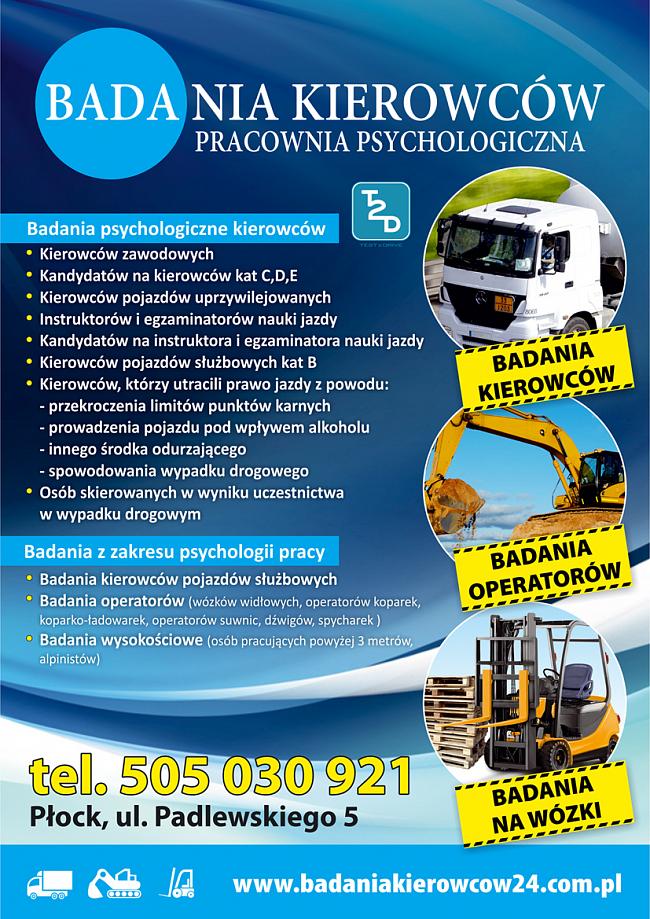 Badania psychologiczne kierowców, operatorów - szybkie terminy