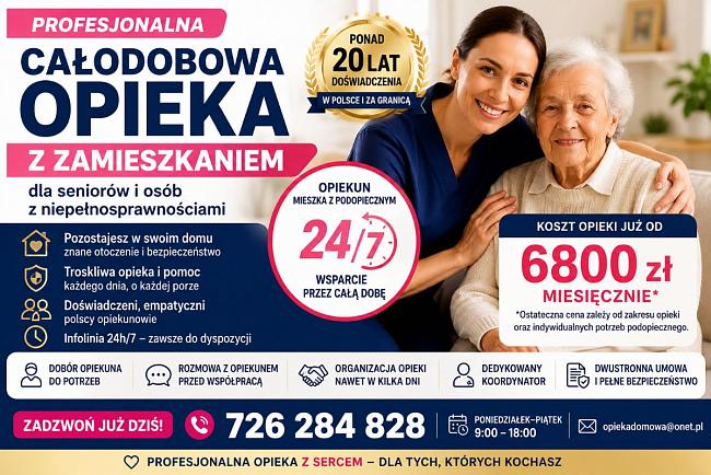 Całodobowa opieka z zamieszkaniem dla osób starszych wymagających stałego wsparcia