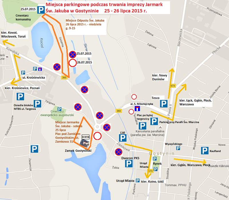Mapka miejsc parkingowych na Jarmarku św. Jakuba