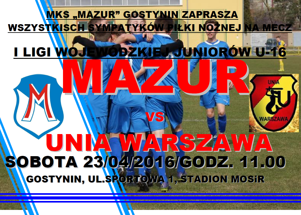 Juniorzy U-16 zmierzą się z Unią Warszawa